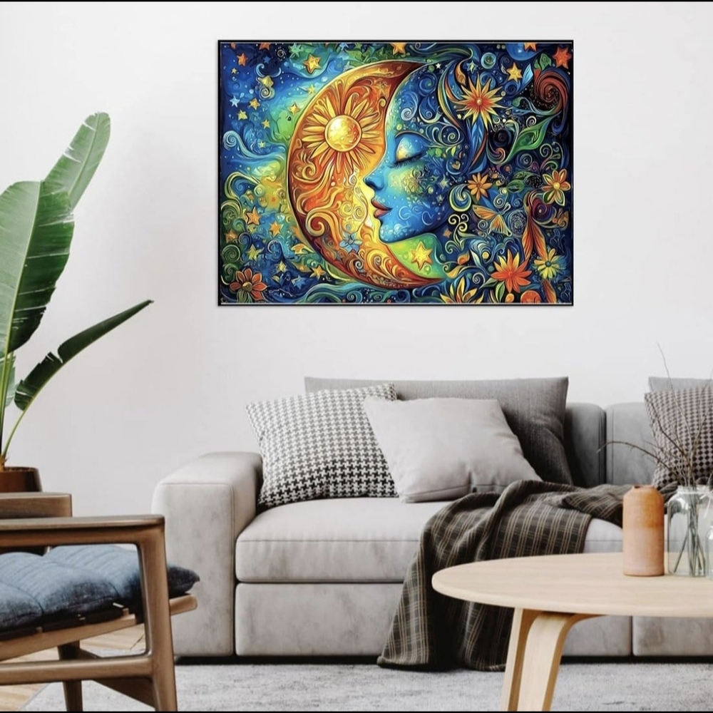 Celestial Half Moon Blue Face Flowers 5D Diamond Painting Kit New - Last One - Picture 3 of 7